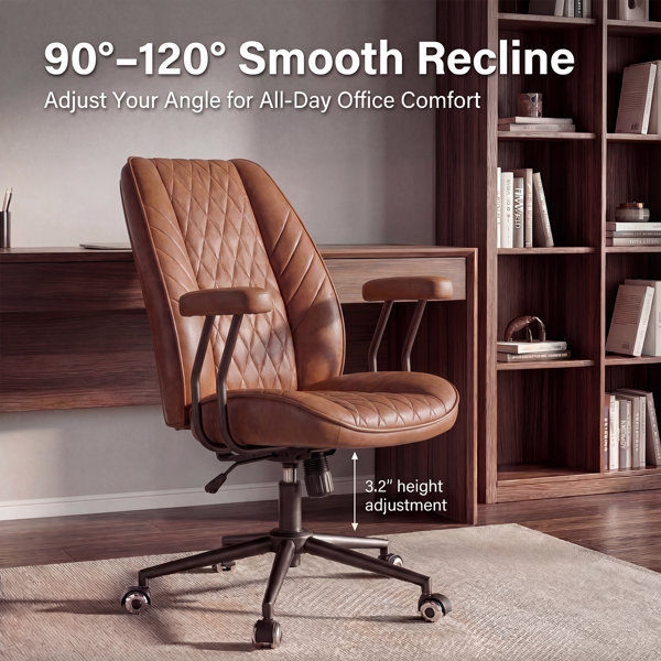 Red Barrel Studio® Leather Office Desk Chiar with Quite Wheels 120